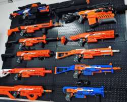 The most of Nerf guns used in his videos are custom made just for their videos.